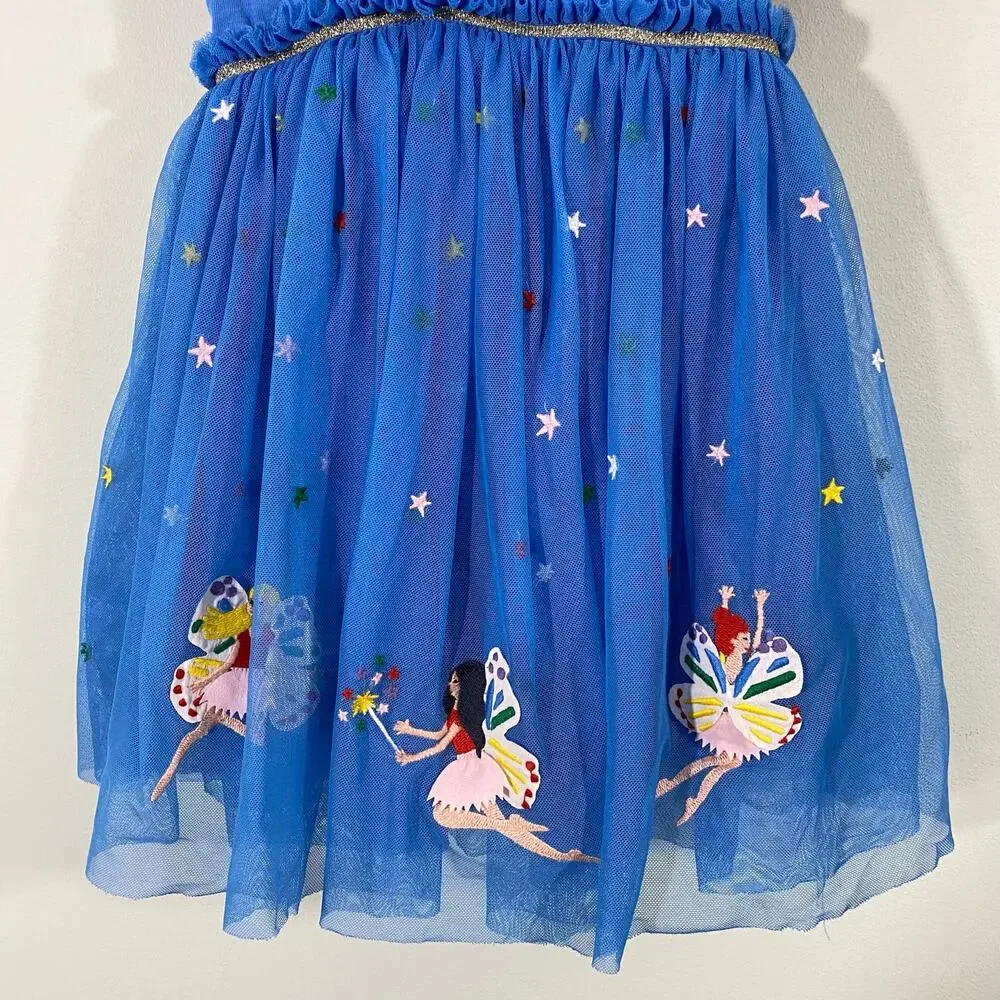Hanna Andersson Girl's Blue Fairies Applique Tutu T-shirt Dress Size 4